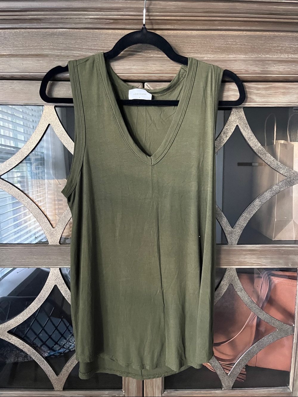 Adrienne Olive Green V-Neck Sleeveless Tank